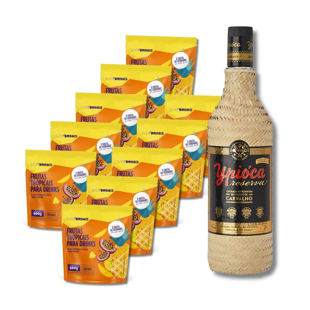 Kit Caipirinha Tropical: 10un Frutas Tropicais + Cachaça Super Premium Ypioca Ouro