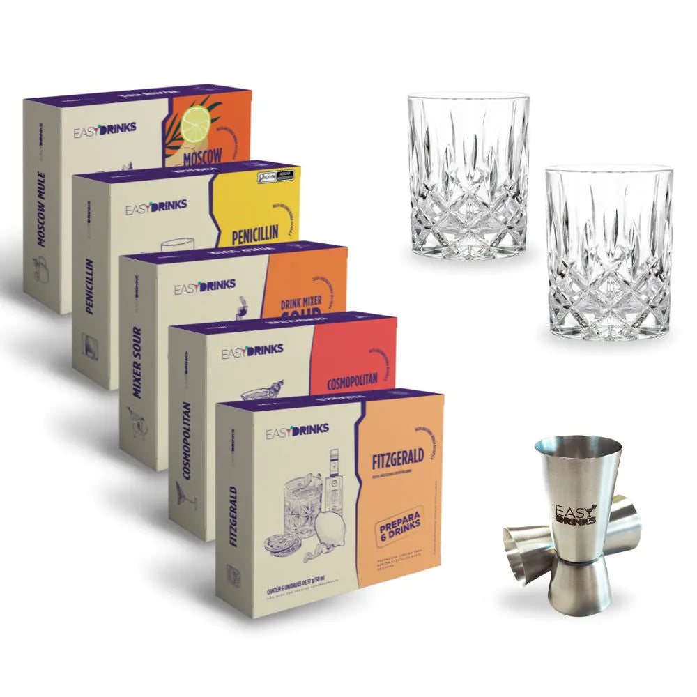 Kit Clássicos: 5 Clássicos + 2 copos Old Fashioned + Dosador